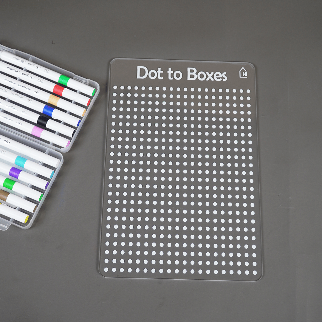 Reusable Dot to Boxes Learning Board for Kids with pen box & Cleaning Cloth - Memories Insite